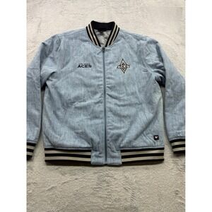 The Wild Collective Las Vegas Aces WNBA Denim Bomber Jacket Blue Size Large